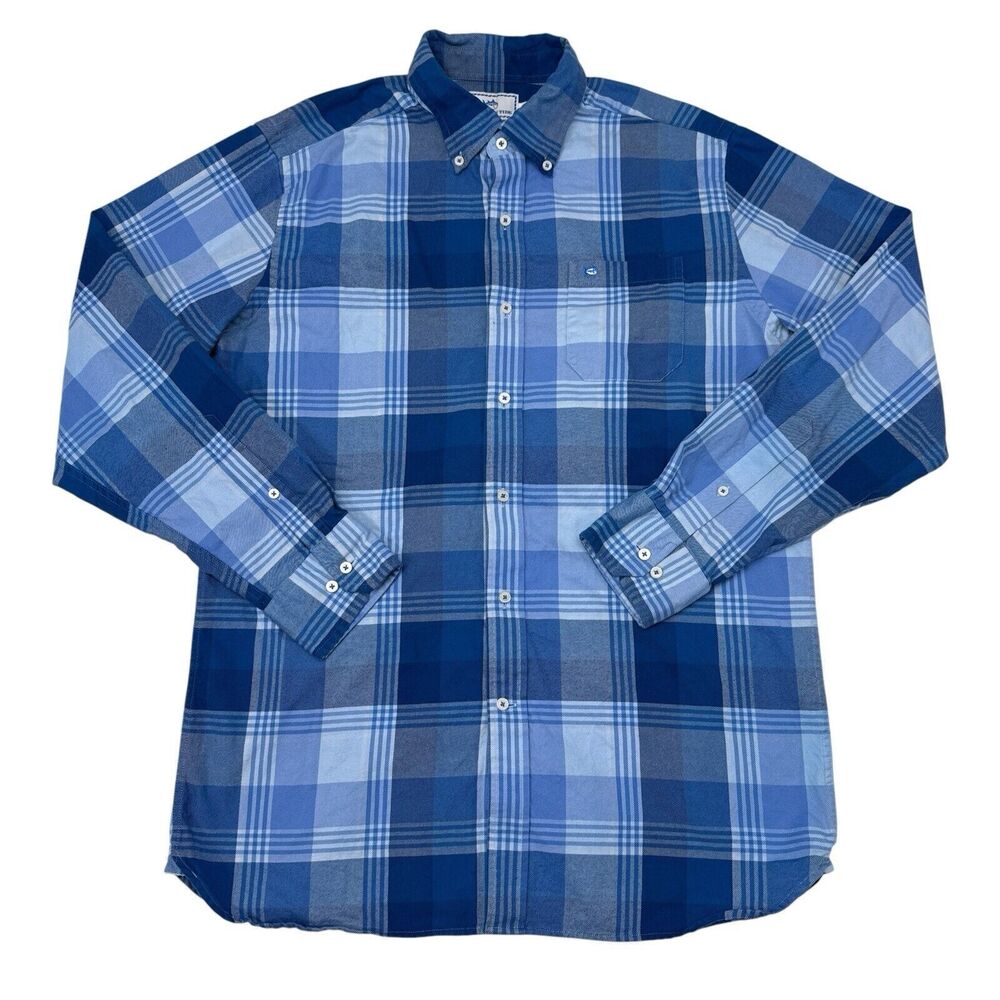 Southern Tide Button Up Shirt Men Size Medium Blue Plaid Classic Fit Casual Knit